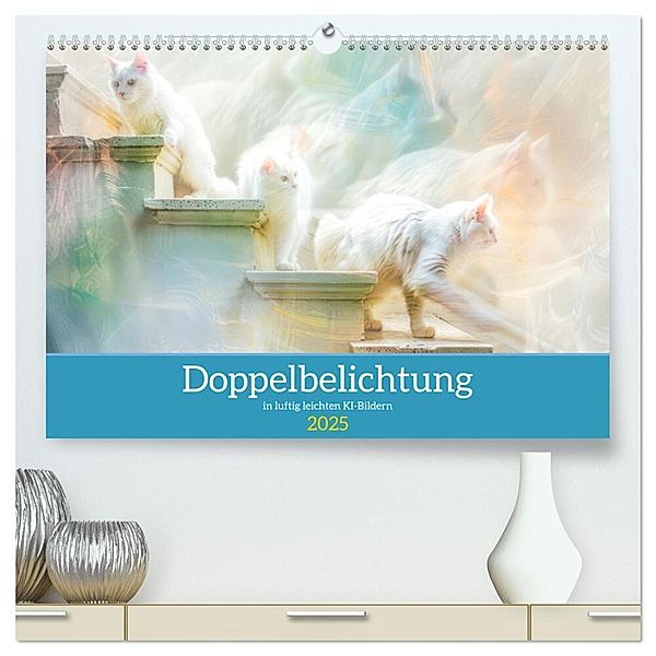 Doppelbelichtung in luftig leichten KI-Bildern (hochwertiger Premium Wandkalender 2025 DIN A2 quer), Kunstdruck in Hochglanz, Calvendo, Liselotte Brunner-Klaus
