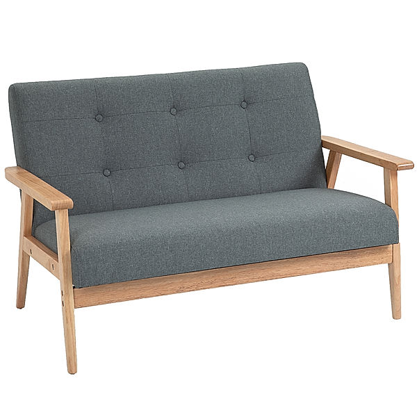 Doppelsofa mit Holzgestell grau (Farbe: dunkelgrau)