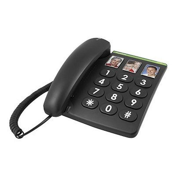 DORO PhoneEasy 331ph schwarz Grosstastentelefon mit 3 Direktwahl-Fototasten Hoergeraete kompatibel opt. Anrufsignal wandmontage