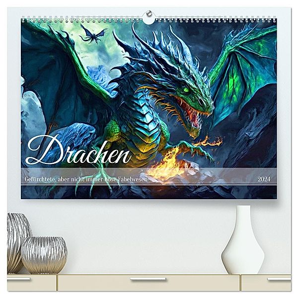 Drachen - Gefürchtete, aber nicht immer böse Fabelwesen (hochwertiger Premium Wandkalender 2024 DIN A2 quer), Kunstdruck in Hochglanz, Calvendo, DeVerviers