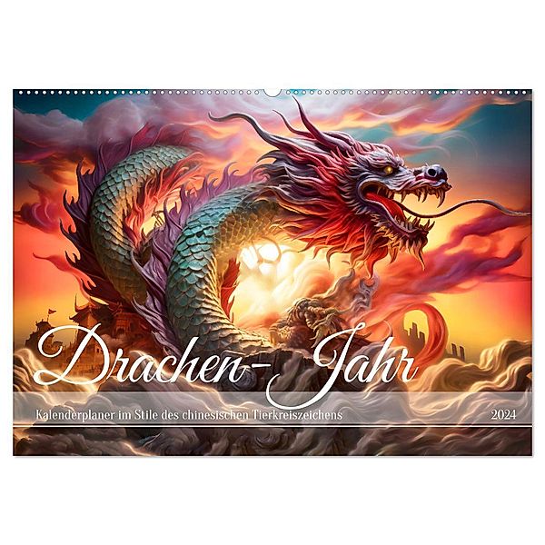 Drachen-Jahr - Kalenderplaner im Stile des chinesischen Tierkreiszeichens (Wandkalender 2024 DIN A2 quer), CALVENDO Monatskalender, Calvendo, Anja Frost