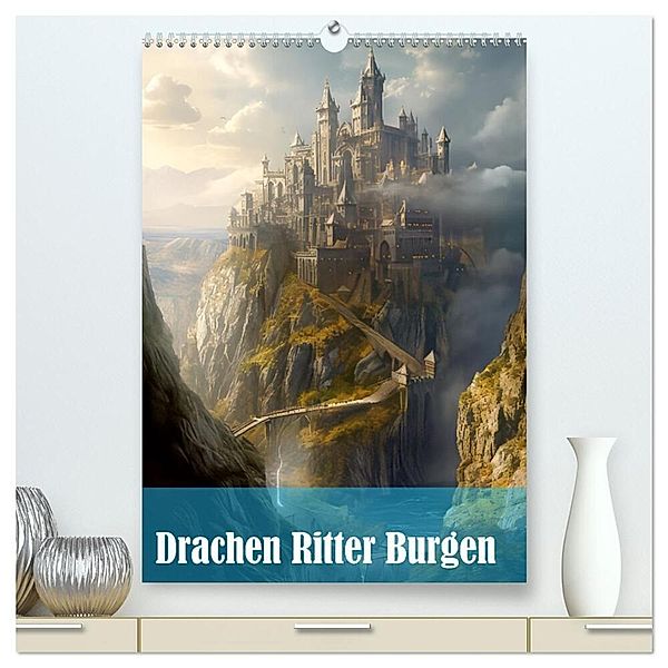 Drachen Ritter Burgen (hochwertiger Premium Wandkalender 2024 DIN A2 hoch), Kunstdruck in Hochglanz, Liselotte Brunner-Klaus