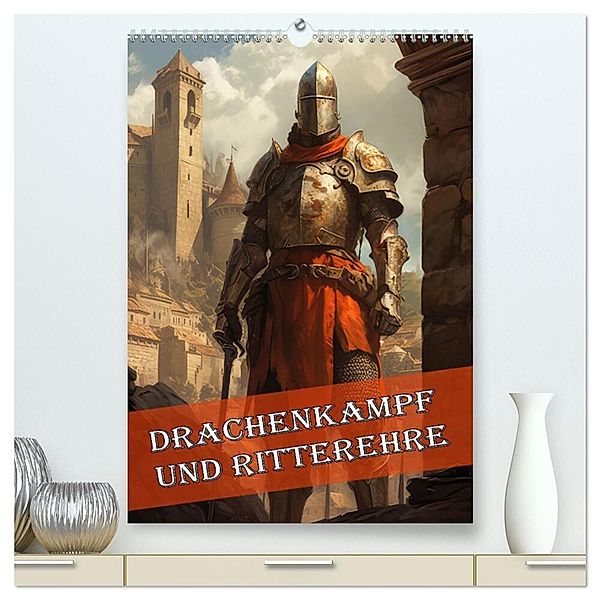Drachenkampf und Ritterehre (hochwertiger Premium Wandkalender 2024 DIN A2 hoch), Kunstdruck in Hochglanz, Liselotte Brunner-Klaus