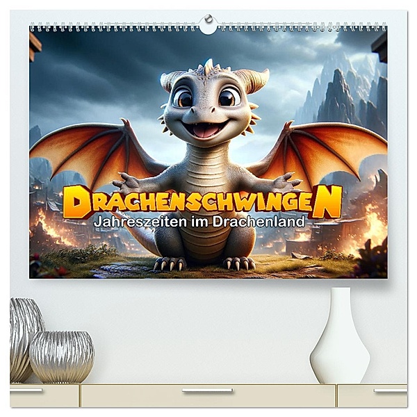 Drachenschwingen: Jahreszeiten im Drachenland (hochwertiger Premium Wandkalender 2025 DIN A2 quer), Kunstdruck in Hochglanz, Calvendo, artefacti