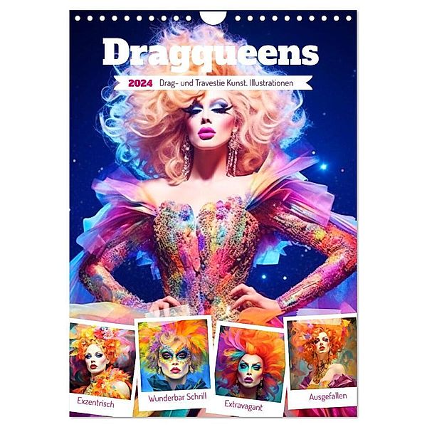 Dragqueens. Drag- und Travestie Kunst. Illustrationen (Wandkalender 2024 DIN A4 hoch), CALVENDO Monatskalender, Rose Hurley