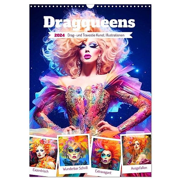 Dragqueens. Drag- und Travestie Kunst. Illustrationen (Wandkalender 2024 DIN A3 hoch), CALVENDO Monatskalender, Rose Hurley