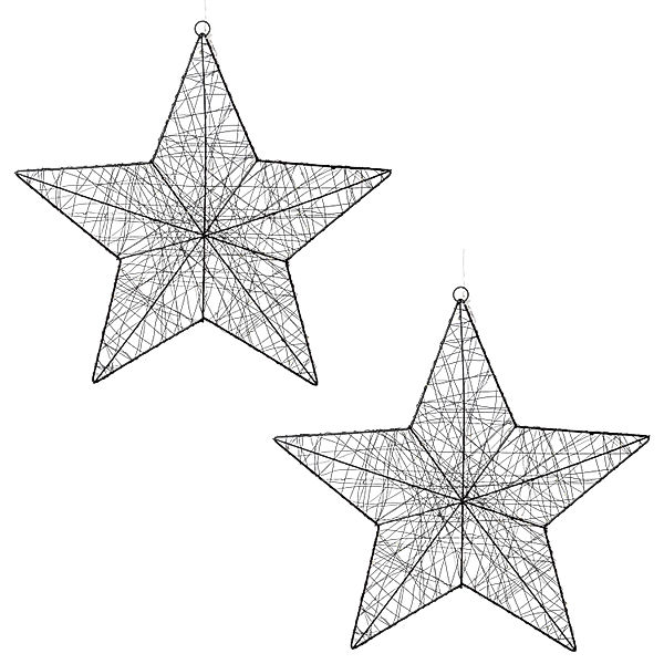 Draht Sterne 2er Set beleuchtet mit Aufh., 30 LED, 30 cm, schwarz, Timer Funkt.