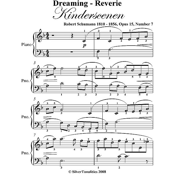Dreaming Reverie Kinderscenen Easy Piano Sheet Music, Silver Tonalities