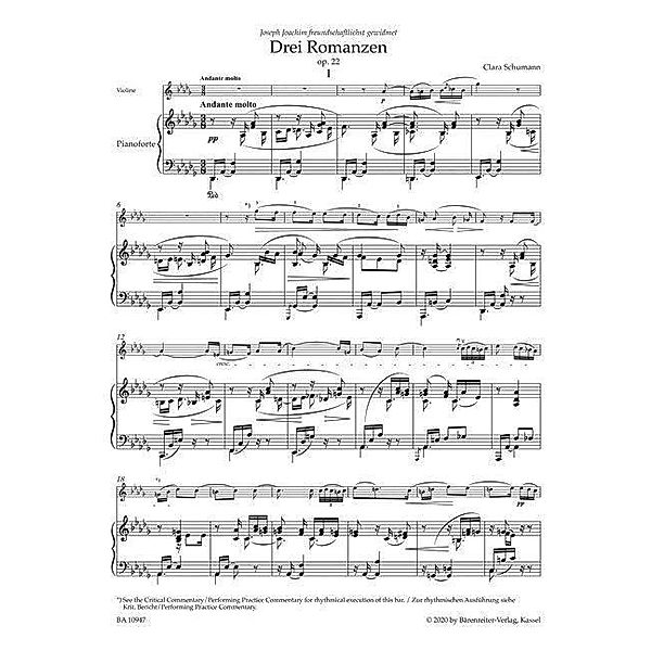 Drei Romanzen für Violine und Klavier op. 22, Clara Schumann