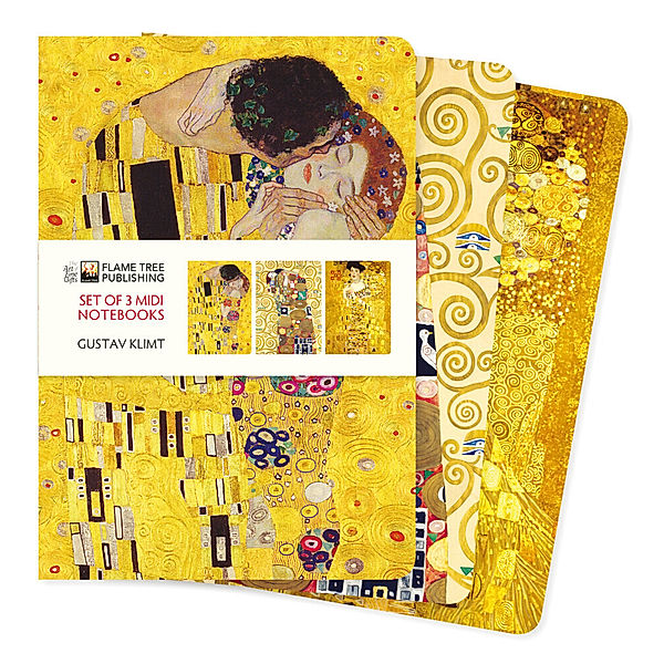 Dreier Set Mittelformat-Notizbücher: Gustav Klimt, Flame Tree Publishing