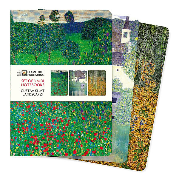 Dreier Set Mittelformat-Notizbücher: Gustav Klimt, Landschaften, Flame Tree Publishing