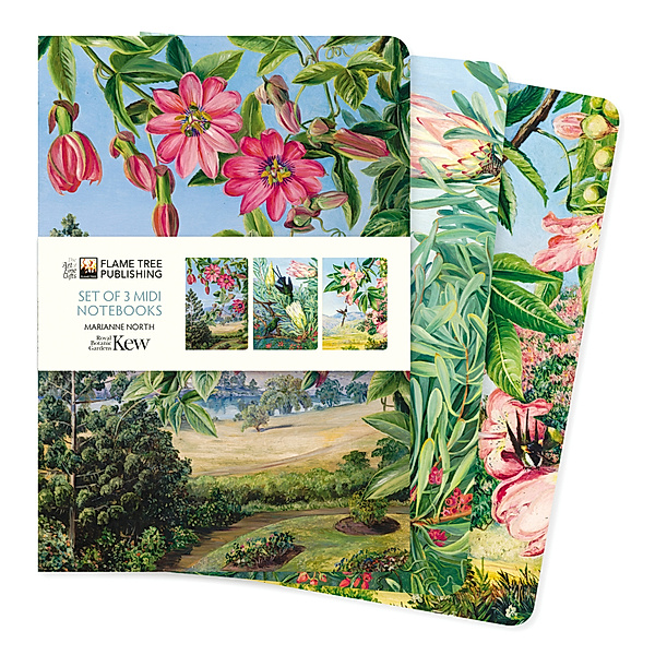 Dreier Set Mittelformat-Notizbücher: Kew Gardens, Marianne North, Flame Tree Publishing