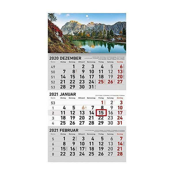 Dreimonatskalender 2021 24x45cm grau/rot Landschaft 951-0011