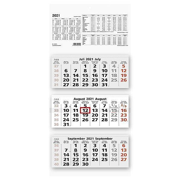 Dreimonatskalender 2021 32x70cm 5-sprachig rot 953-0011