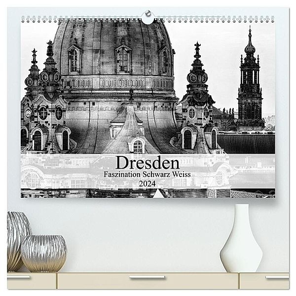 Dresden Faszination Schwarz Weiss (hochwertiger Premium Wandkalender 2024 DIN A2 quer), Kunstdruck in Hochglanz, Dirk Meutzner