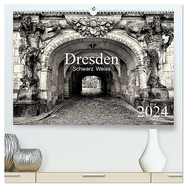 Dresden Schwarz Weiss 2024 (hochwertiger Premium Wandkalender 2024 DIN A2 quer), Kunstdruck in Hochglanz, Dirk Meutzner