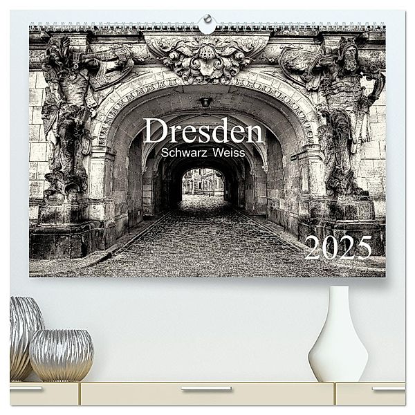 Dresden Schwarz Weiss 2025 (hochwertiger Premium Wandkalender 2025 DIN A2 quer), Kunstdruck in Hochglanz, Calvendo, Dirk Meutzner