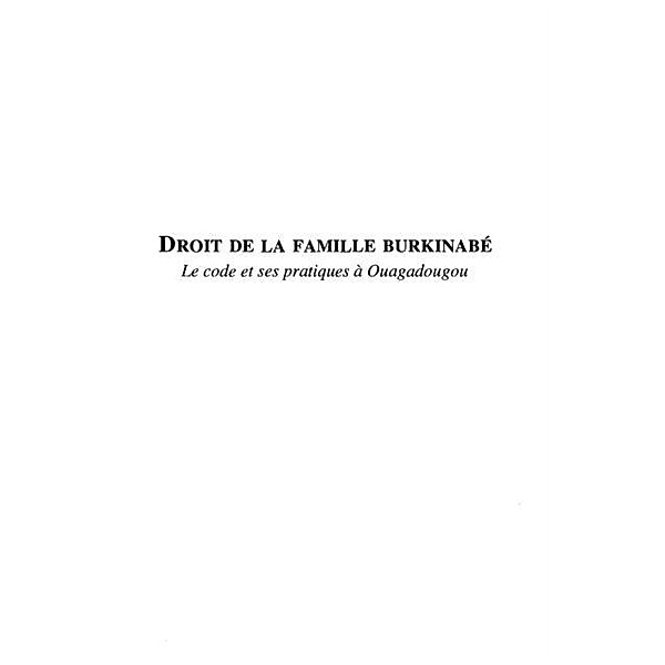 DROIT DE LA FAMILLE BURKINABE / Hors-collection, Cavin Anne-Claude
