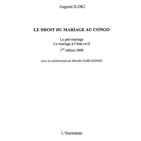 Droit du mariage au Congo Le -pre-maria / Hors-collection, Auguste Lloki