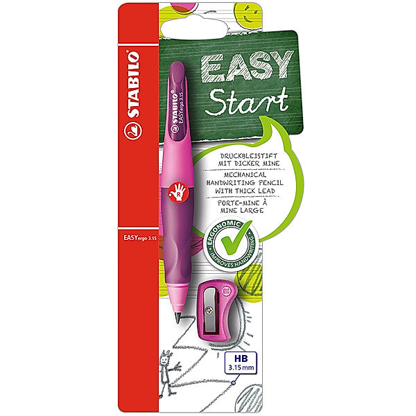STABILO® Druckbleistift EASYergo 3.15 mit Spitzer für Rechtshänder in pink/lila