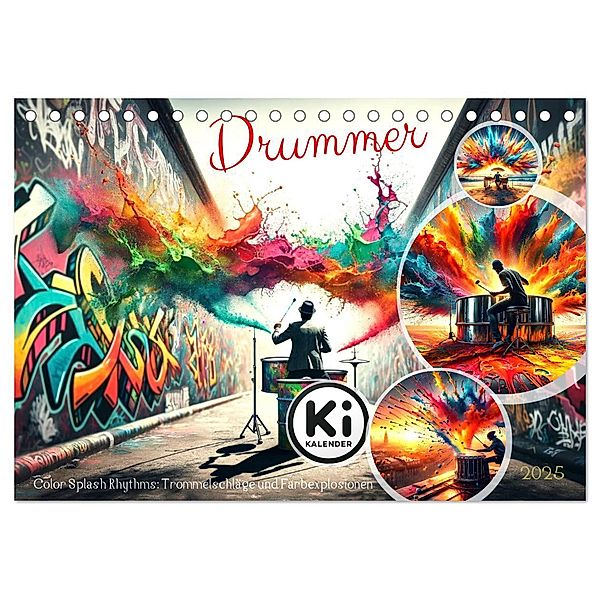 Drummer - Color Splash Rhythms: Trommelschläge und Farbexplosionen (Tischkalender 2025 DIN A5 quer), CALVENDO Monatskalender, Calvendo, Marco Warstat