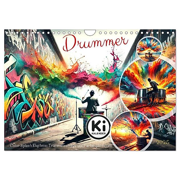 Drummer - Color Splash Rhythms: Trommelschläge und Farbexplosionen (Wandkalender 2025 DIN A4 quer), CALVENDO Monatskalender, Calvendo, Marco Warstat