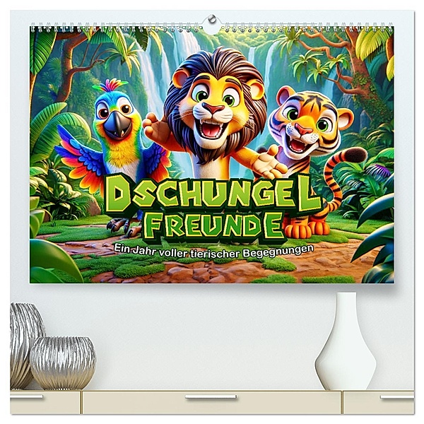 Dschungel-Freunde: Ein Jahr voller tierischer Begegnungen (hochwertiger Premium Wandkalender 2025 DIN A2 quer), Kunstdruck in Hochglanz, Calvendo, artefacti