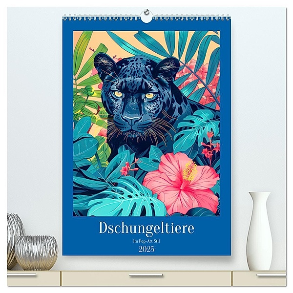Dschungeltiere im Pop-Art Stil (hochwertiger Premium Wandkalender 2025 DIN A2 hoch), Kunstdruck in Hochglanz, Calvendo, Liselotte Brunner-Klaus
