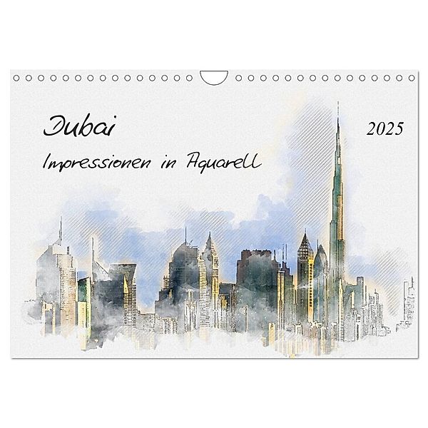 Dubai - Impressionen in Aquarell (Wandkalender 2025 DIN A4 quer), CALVENDO Monatskalender, Calvendo, Kerstin Waurick