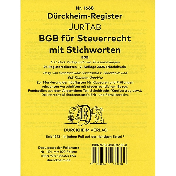 DürckheimRegister® BGB im Steuerrecht 2022 MIT STICHWORTEN, Constantin Dürckheim, Thorsten Glaubitz