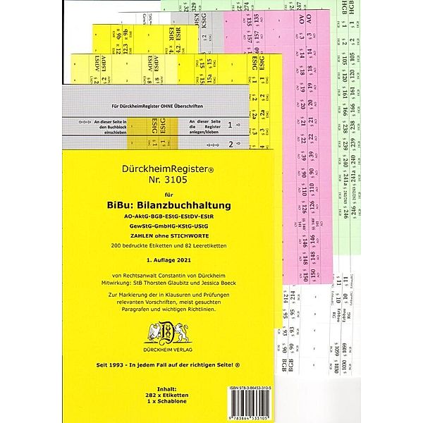 DürckheimRegister® BiBu-BilanzSteuerrecht - Wichtige Gesetze OHNE Stichworte für deine AO-AktG-BGB-EStG-EStR-GmbHG-HGB- KStG-UStG nur Zahlen und §§, Thorsten Glaubitz, Constantin Dürckheim, Jessica Boeck