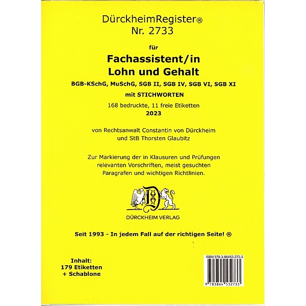 DürckheimRegister® - Fachassistent LOHN U GEHALT(ArbR-SGB) Nr. 2733 (2023)