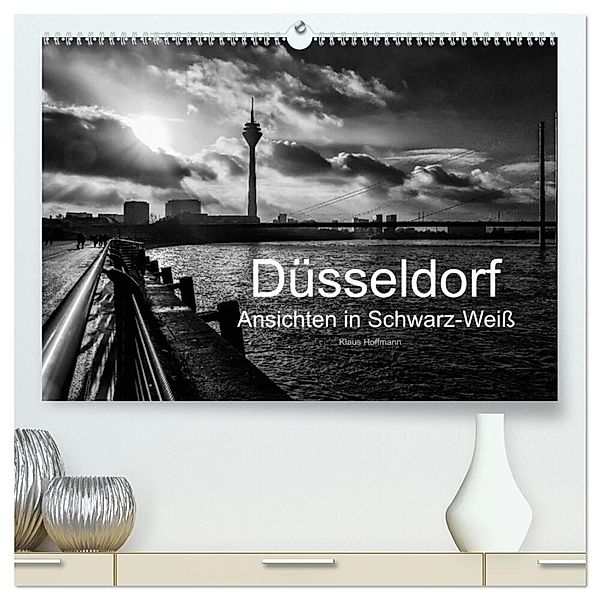 Düsseldorf Ansichten in Schwarz-Weiß (hochwertiger Premium Wandkalender 2024 DIN A2 quer), Kunstdruck in Hochglanz, Klaus Hoffmann
