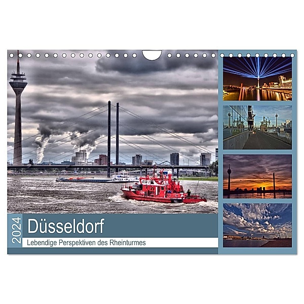 Düsseldorf - Lebendige Perspektiven des Rheinturmes (Wandkalender 2024 DIN A4 quer), CALVENDO Monatskalender, Bettina Hackstein