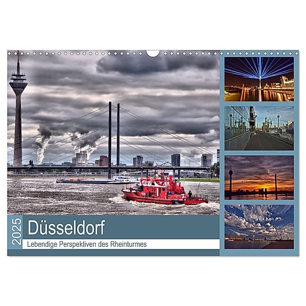 Düsseldorf - Lebendige Perspektiven des Rheinturmes (Wandkalender 2025 DIN A3 quer), CALVENDO Monatskalender, Calvendo, Bettina Hackstein