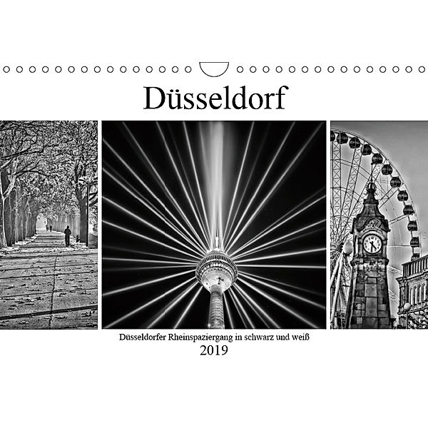 Düsseldorfer Rheinspaziergang in schwarz und weiß (Wandkalender 2019 DIN A4 quer), Bettina Hackstein