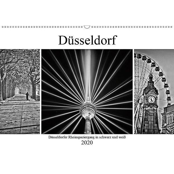 Düsseldorfer Rheinspaziergang in schwarz und weiß (Wandkalender 2020 DIN A2 quer), Bettina Hackstein