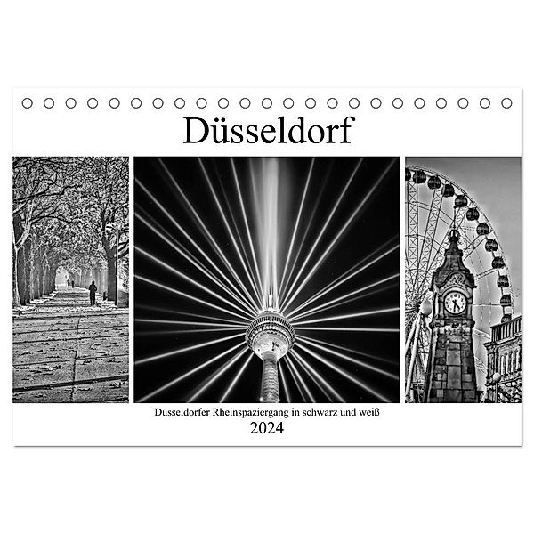 Düsseldorfer Rheinspaziergang in schwarz und weiß (Tischkalender 2024 DIN A5 quer), CALVENDO Monatskalender, Bettina Hackstein