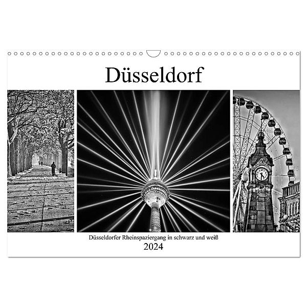 Düsseldorfer Rheinspaziergang in schwarz und weiß (Wandkalender 2024 DIN A3 quer), CALVENDO Monatskalender, Bettina Hackstein