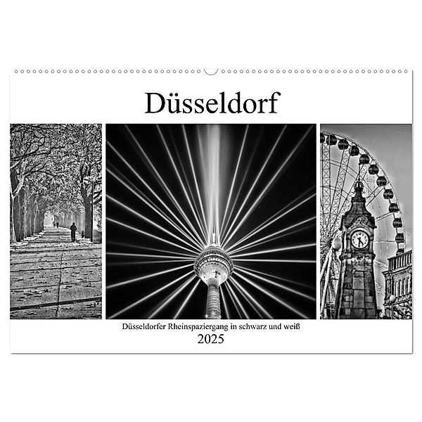 Düsseldorfer Rheinspaziergang in schwarz und weiß (Wandkalender 2025 DIN A2 quer), CALVENDO Monatskalender, Calvendo, Bettina Hackstein