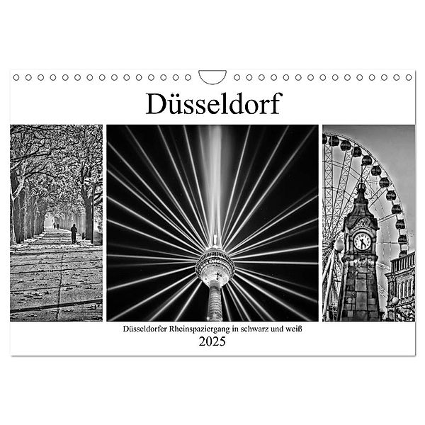Düsseldorfer Rheinspaziergang in schwarz und weiß (Wandkalender 2025 DIN A4 quer), CALVENDO Monatskalender, Calvendo, Bettina Hackstein