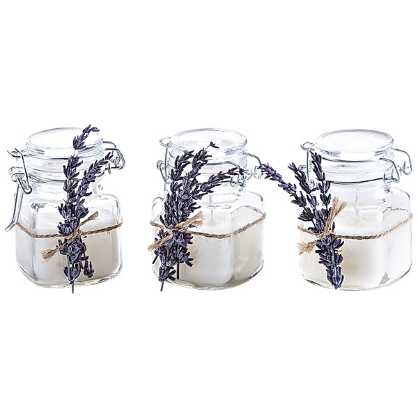 Duftkerzen Lavendel im Glas, 3er-Set