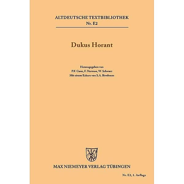 Dukus Horant / Altdeutsche Textbibliothek - Ergänzungsreihe Bd.2