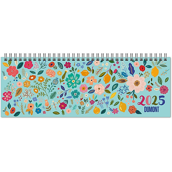 DUMONT - Blumenwiese 2025 Tischquerkalender, 29,7x10,5cm, Terminplaner im hübschen Blumendesign, mit viel Platz für Einträge und Schulferien, internationales Kalendarium