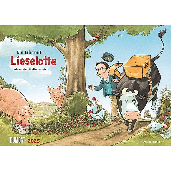 DUMONT - Die Kuh Lieselotte 2025 Wandkalender, 42x29,7cm, erfunden und illustriert von Alexander Steffensmeier, Kalender für Kinder