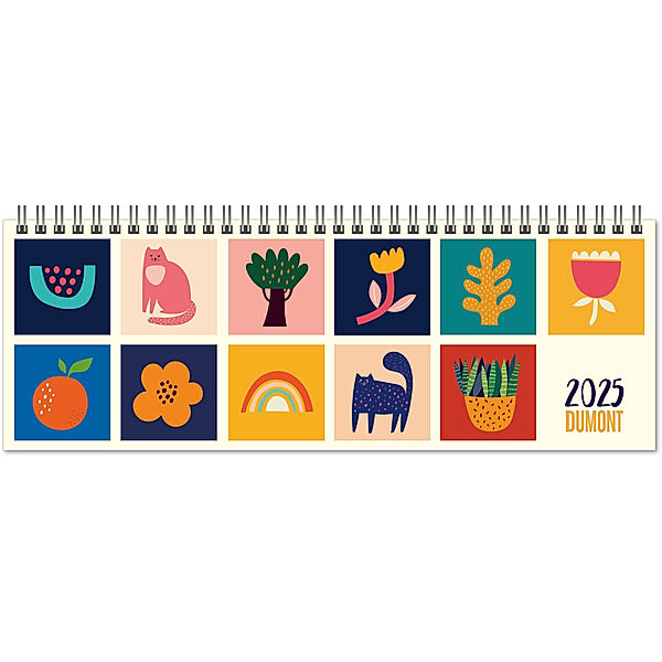 DUMONT - Doodle Art 2025 Tischquerkalender, 29,7x10,5cm, Planer für den Tisch, mit viel Platz für Einträge, internationales Kalendarium und Schulferien