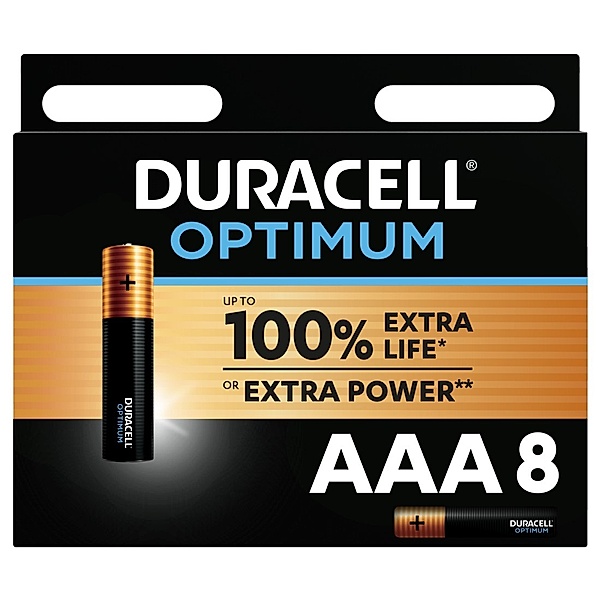 Duracell Batterie Optimum, AAA Mikro, 8er-Pack