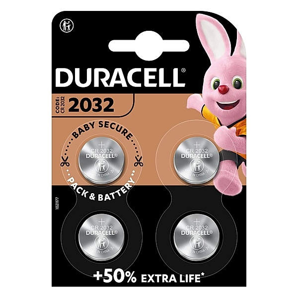 Duracell Knopfzelle CR2032, Lithium, 3V, 4er-Pack