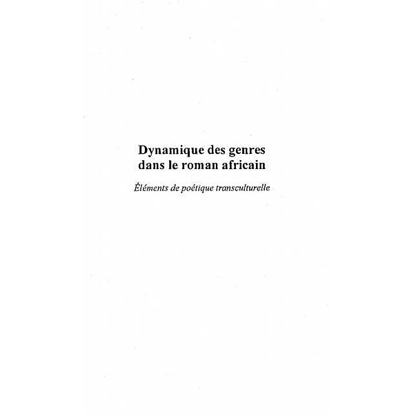 DYNAMIQUE DES GENRES DANS LE ROMAN AFRICAIN / Hors-collection, Josias Semujanga