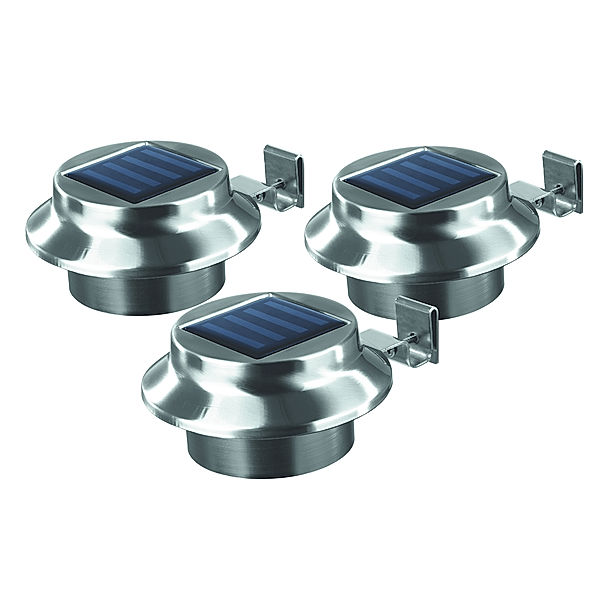 EASYmaxx Solar-Dachrinnenleuchten 3er-Set, edelstahl